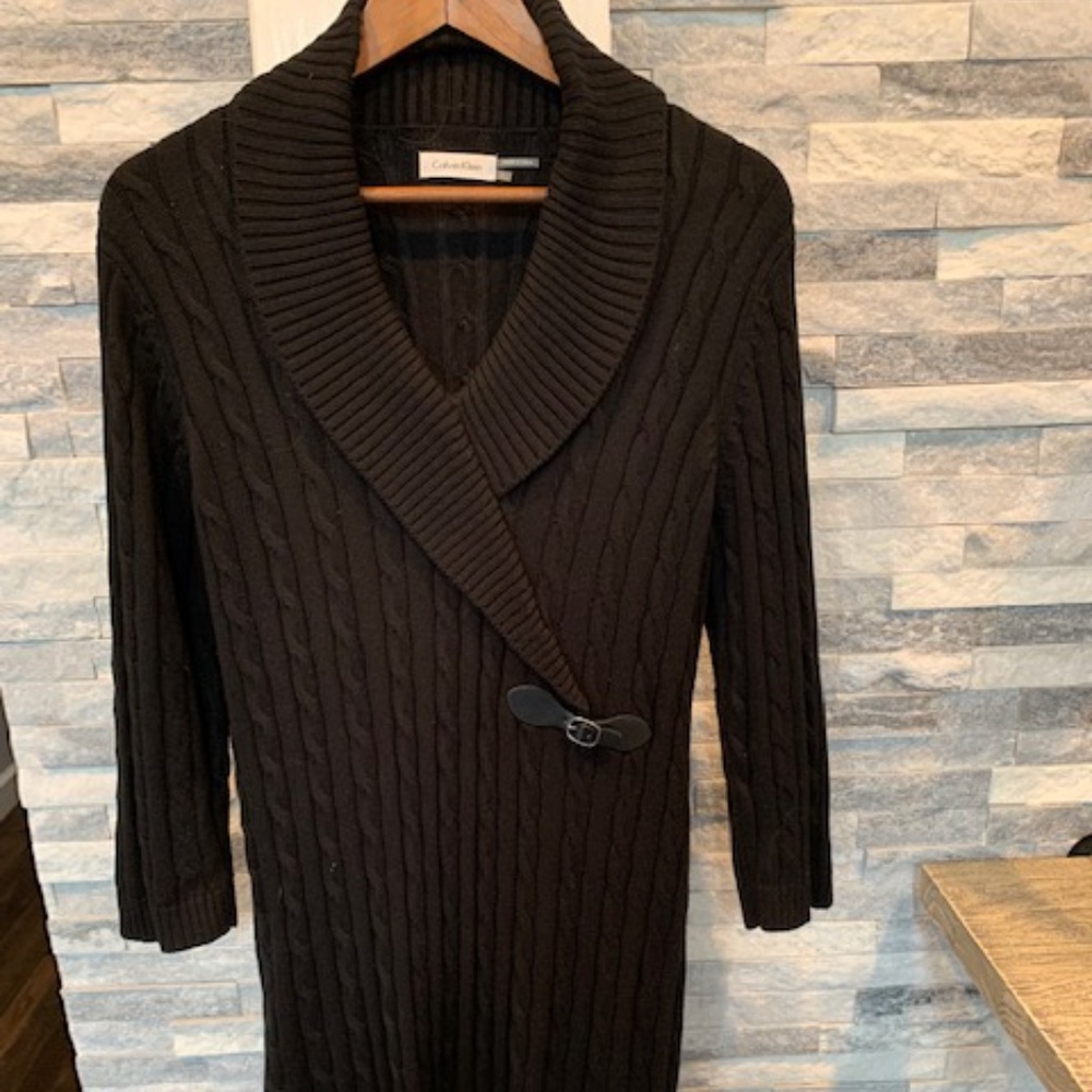 Calvin Klein Black XL black sweater dress with a buckle at the waist